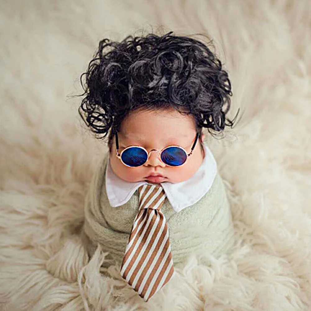 Hot Newborn Baby Girl Boy Flat Glasses Photography Props Gentleman Shot Baby Picture Decoration Round Glasses Sunglasses W250109