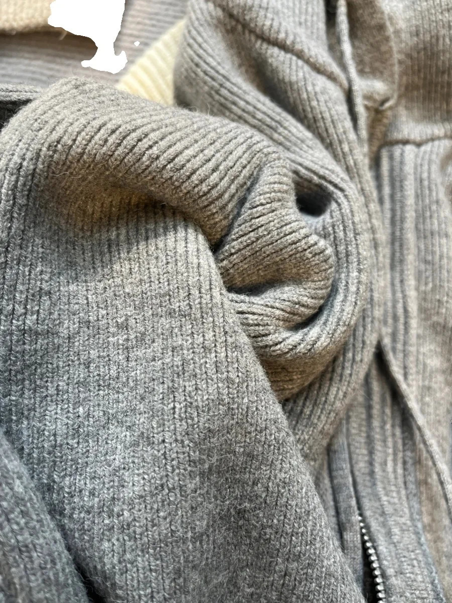 Gray Hooded Sweater Coat Women Spring Autumn Double Zipper Long Sleeve Loose Knitted Cardigans Simple All-matched Hoodies 250106