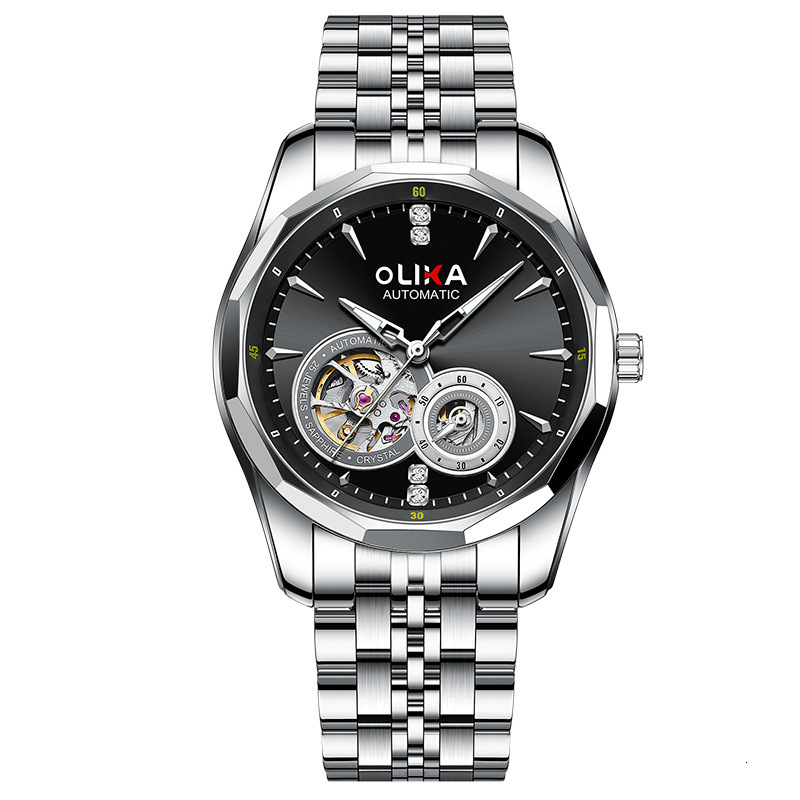 Elegant Men's Skeleton Watch with Stainless Steel Band and Mechanical Movement
