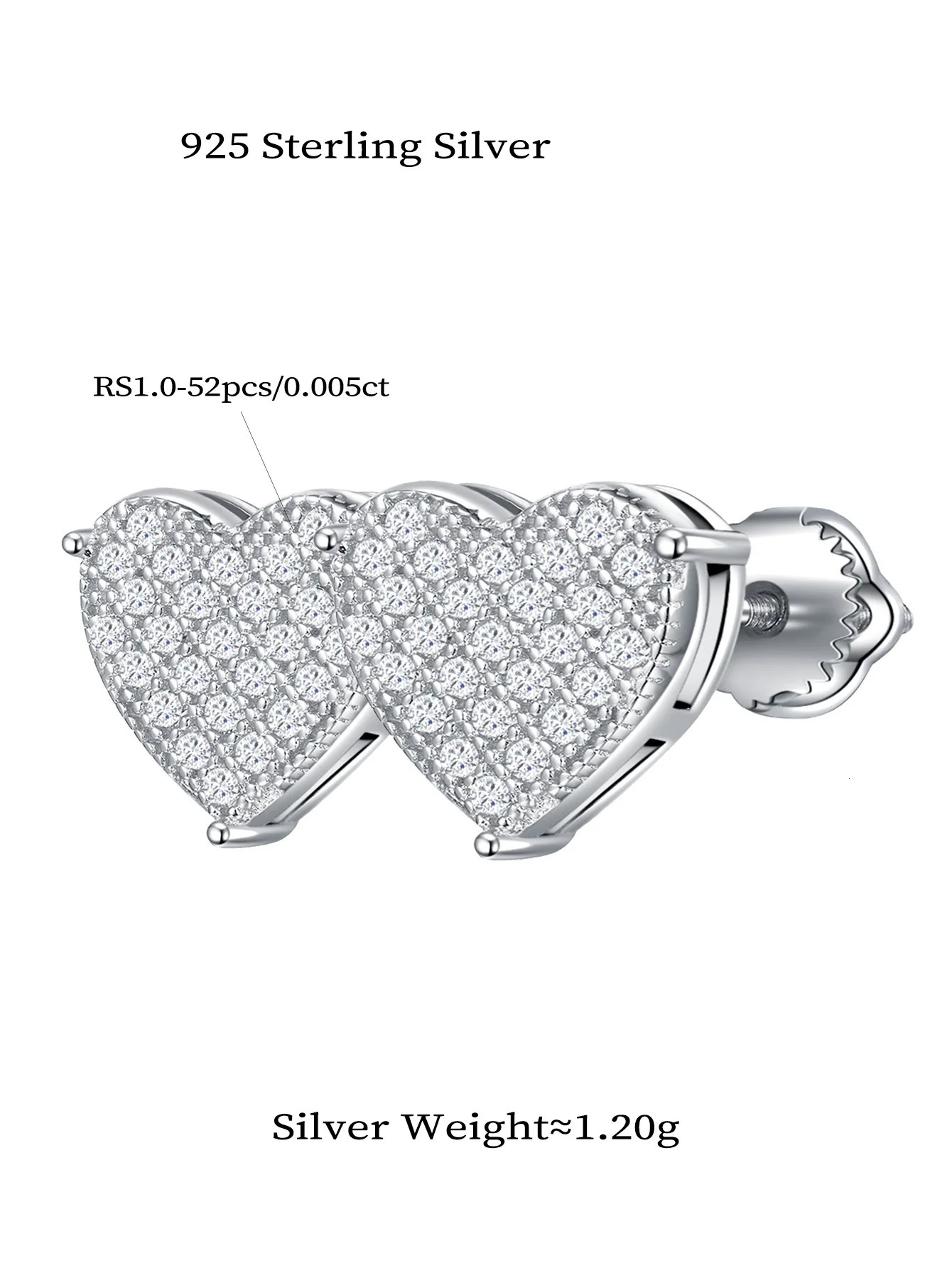 Heart Stud Earrings Paved Full Diamond 925 Sterling Silver Earring with Gra Certificate for Women 241216