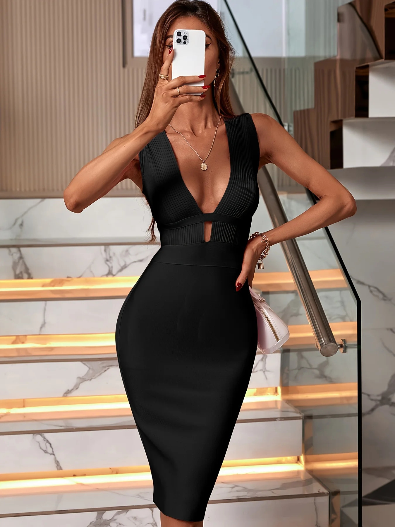 Black Bandage Dress Women Maxi Party Bodycon Elegant Draped Sexy Evening Birthday Club Outfits Summer 250109