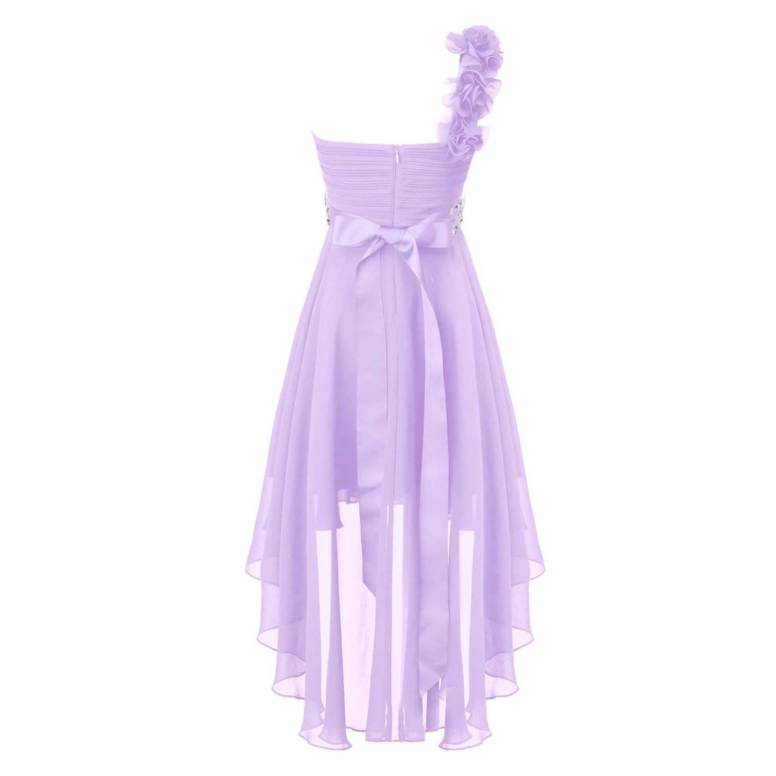 Kid Girls Child Flower Chiffon Tulle Lace Dress Wedding Bridesmaid One-shoulder Formal Par Asymmetrical Dance Prom Gown DressXJ250108