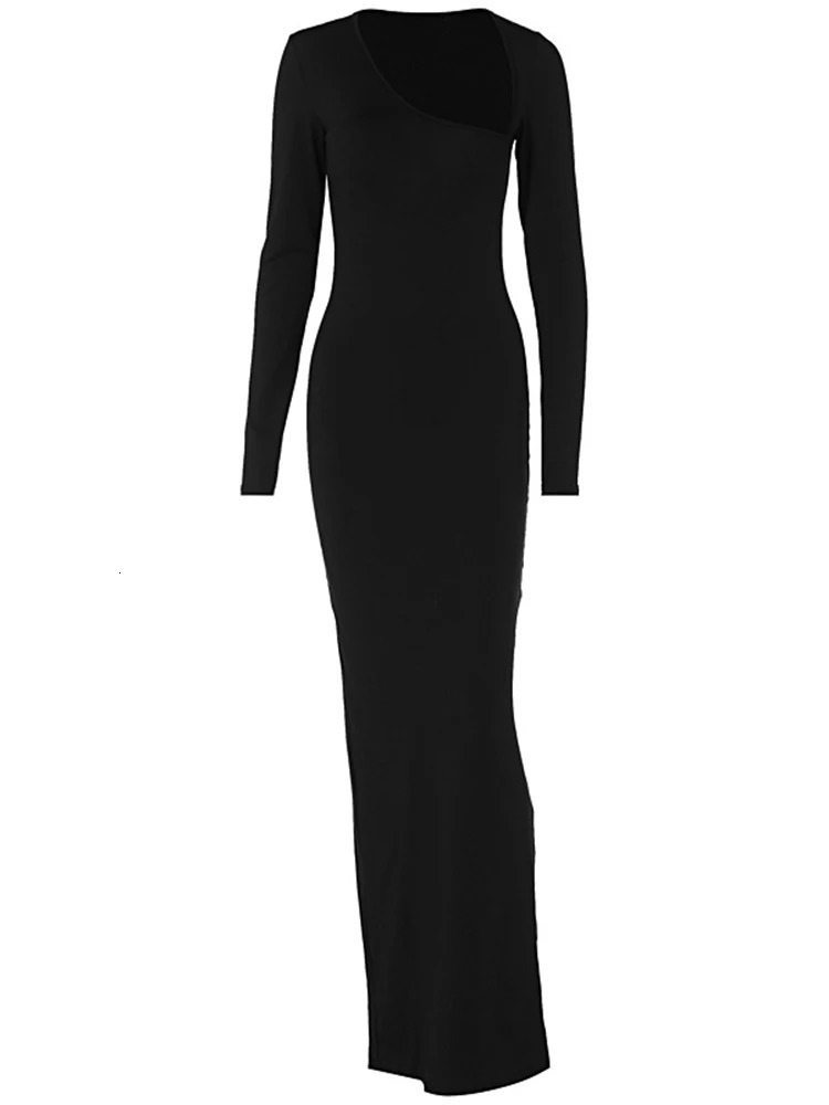 Sexy Black Evening Party Dress Women Elegant Fall Winter Outfits Asymmetrical Long Sleeve Night Club Party Split Maxi Dresses 250108