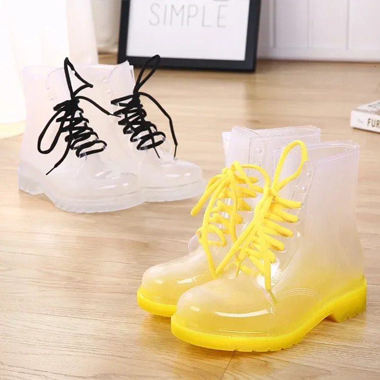 Fashion Transparent Rain Boots Women PVC Platform Rain Shoes Autumn Slip on Ankle Boots for Women Waterproof Work 250106
