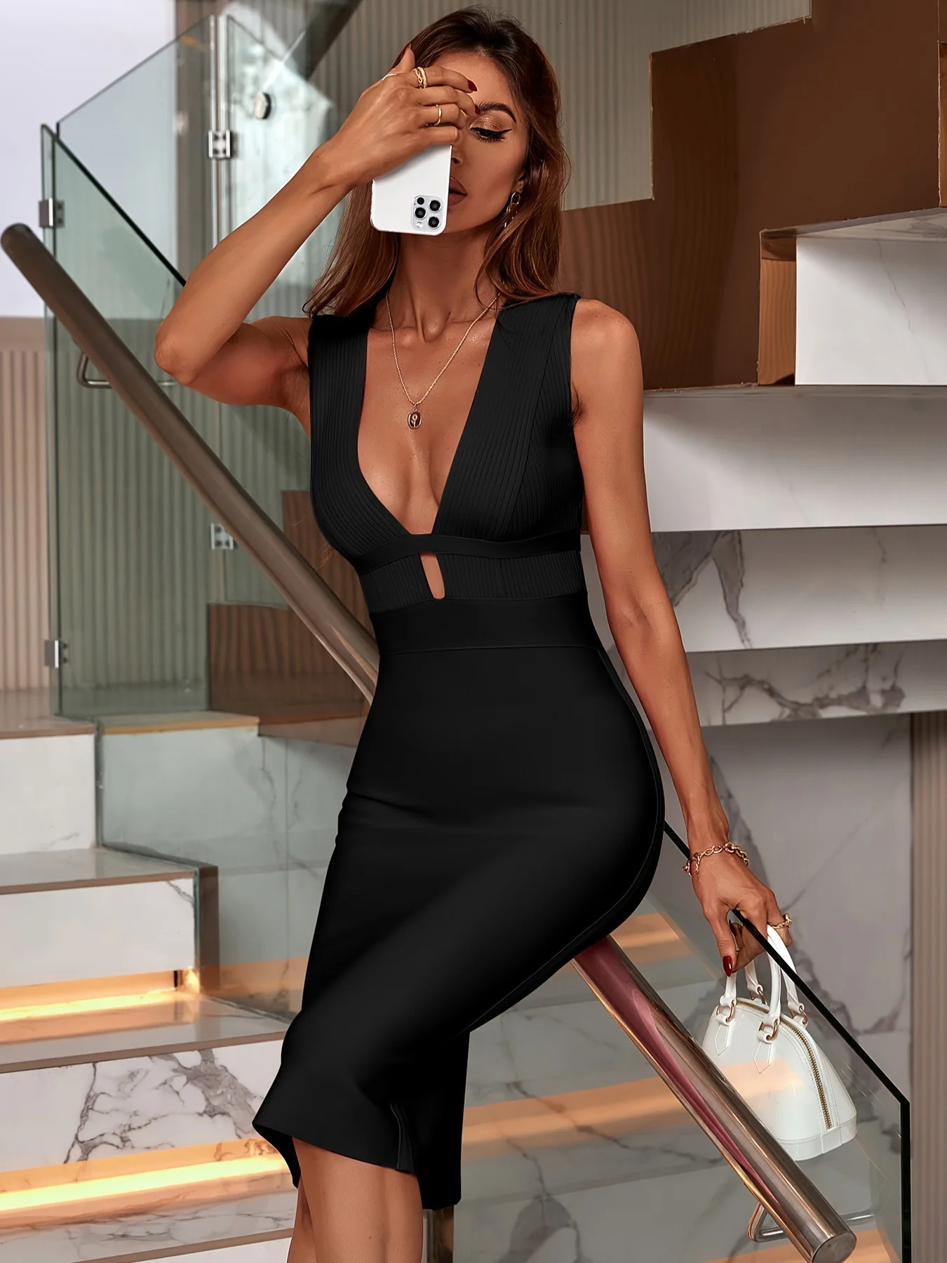 Black Bandage Dress Women Maxi Party Bodycon Elegant Draped Sexy Evening Birthday Club Outfits Summer 250109