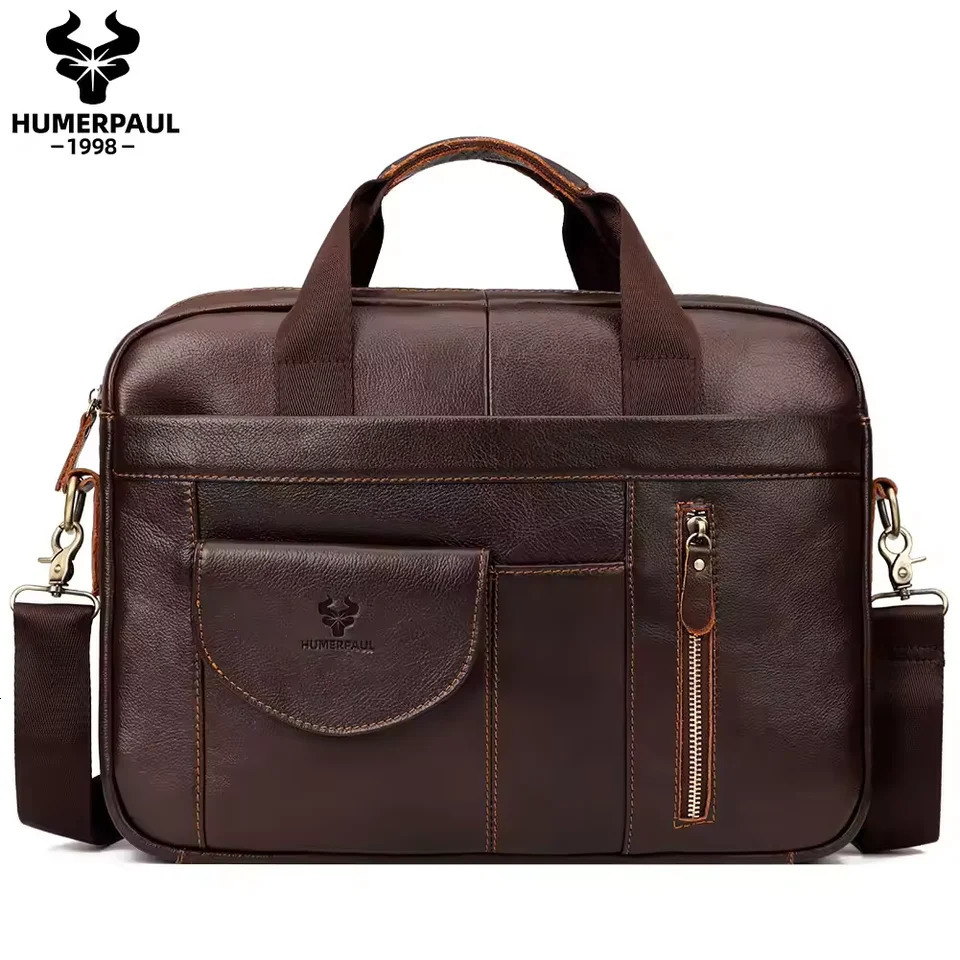Mens Briefcase Genuine leather Handmade laptop Bag Multi Compartment Business Crossbody Bag Shoulder Bag 250107