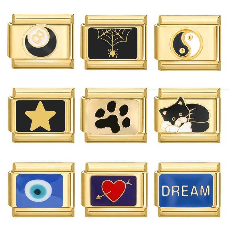 Gold Color Butterfly Cherry Eyes Star Bow Cat Italian Charm Links Stainl Steel Fit 9mm Bracelet Making DIY JewelryXJ250109