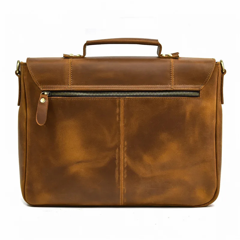 Mens Genuine Leather Briefcase Retro Handbag Large Capacity Shoulder Bag Cross-border Commute Laptop Bag 250107