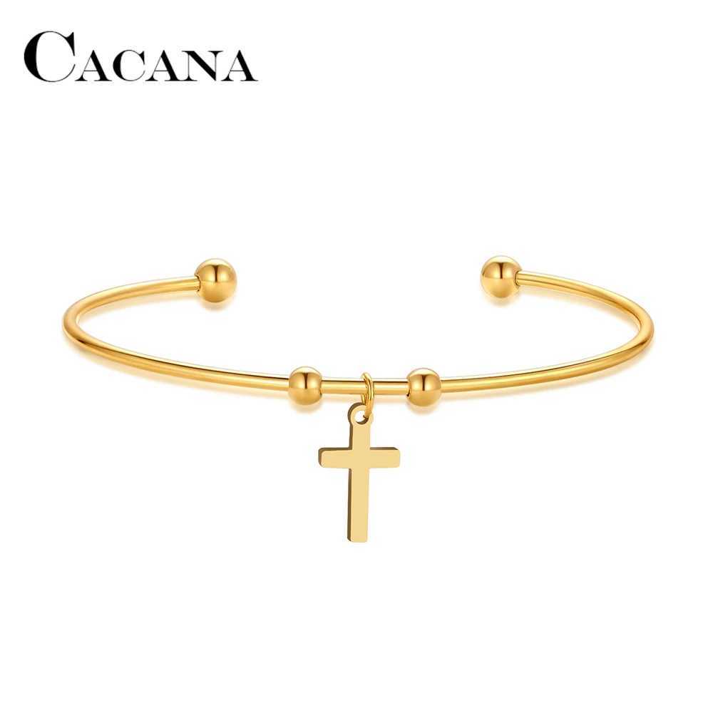 CACANA 316L Stainl Steel Open Bracelet Gold Color Cross Simple Tren Jewelry For Women Bracelets Wedding Party Gifts N1962XJ250109