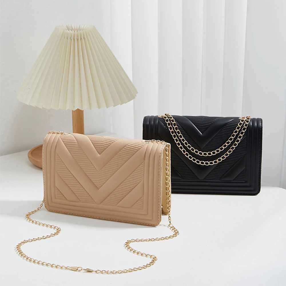 Womens PU Leather Crossbody Bags V-Shape Pattern Adjustable Chain Shoulder Bags Fi Handbag Female Solid Color Square BagXJ250108