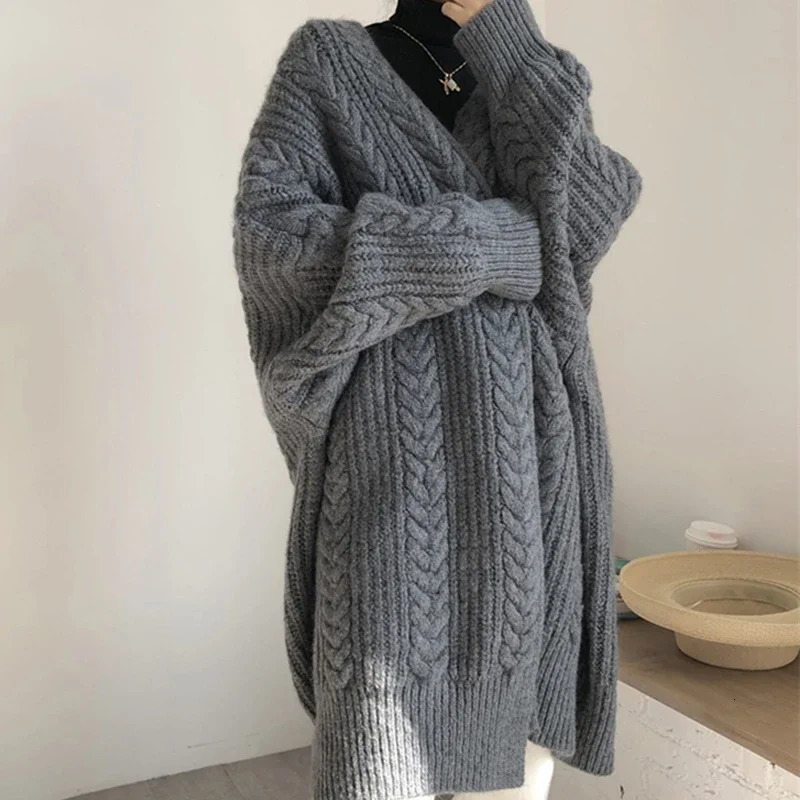 ITOOLIN Autumn Women Loose Warm Long Cardigan Coat Solid Long Sleeve Thicken Sweater TRAF Coat Women Streetwear Outerwear Winter 250106