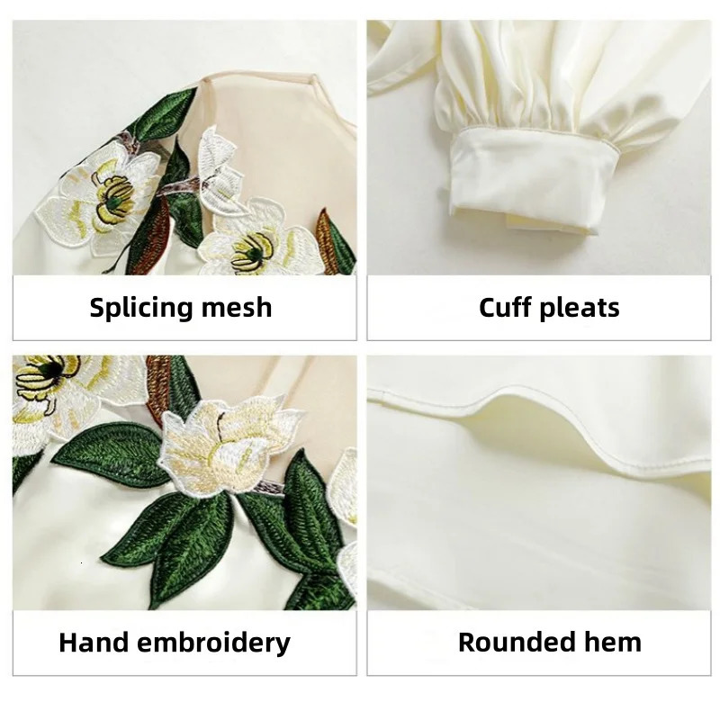Fashion Womens Blouse Flowers ed Long Sleeves Round Neck Mesh Stitching Shirt Loose Temperament Clothes Top 250109