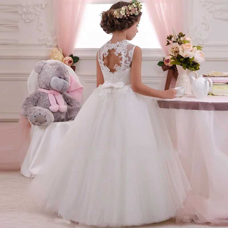 Flower Long White Dress Kids Dresses For Children Princess Dress Girl Par Prepare The Wedding Dress 10 12 13 14 Year VestidosXJ250108