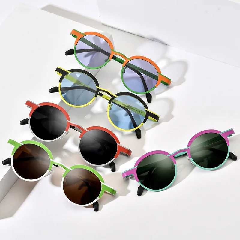 Colorful ultra bright titanium design circular sunglasses polarized UV400 fashionable solar driving glasses tin plated glasses W250109