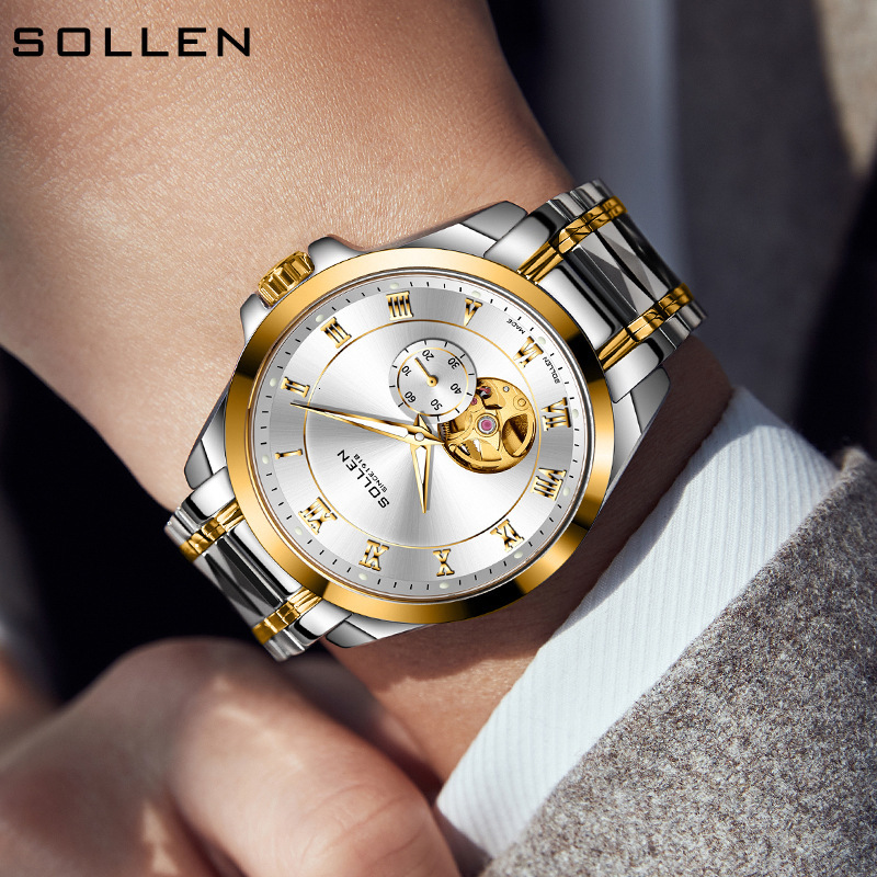 SOLLEN Men's Automatic Mechanical Watch with Stainless Steel Band for Business and Casual Wear