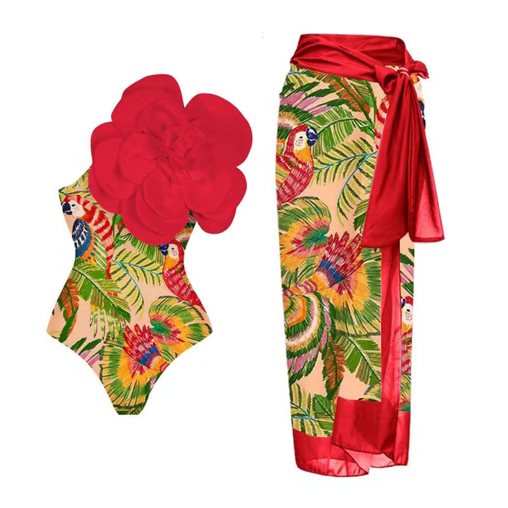 2025 one-piece bikini women's designer 3D three-dimensional flower beach vacation hot spring swimsuit set