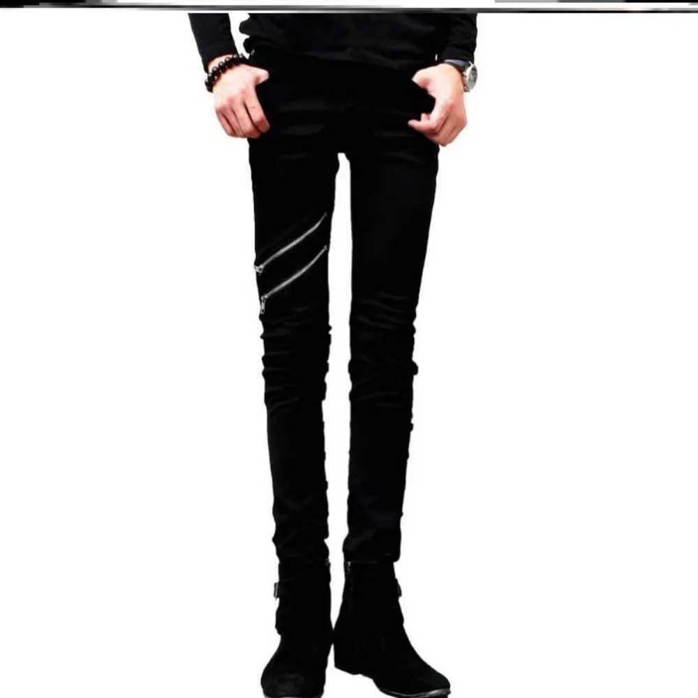 High Quality Casual zipper designer mens jeans spring/summer Korean new trend black ultra-thin elastic pencil Trouser mens T250109