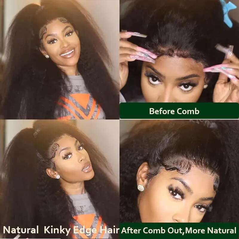 4C Edges Haire Curly Baby 13X6 Kinky Front Human Hair Transparent Yaki Straight Lace Frontal Wig