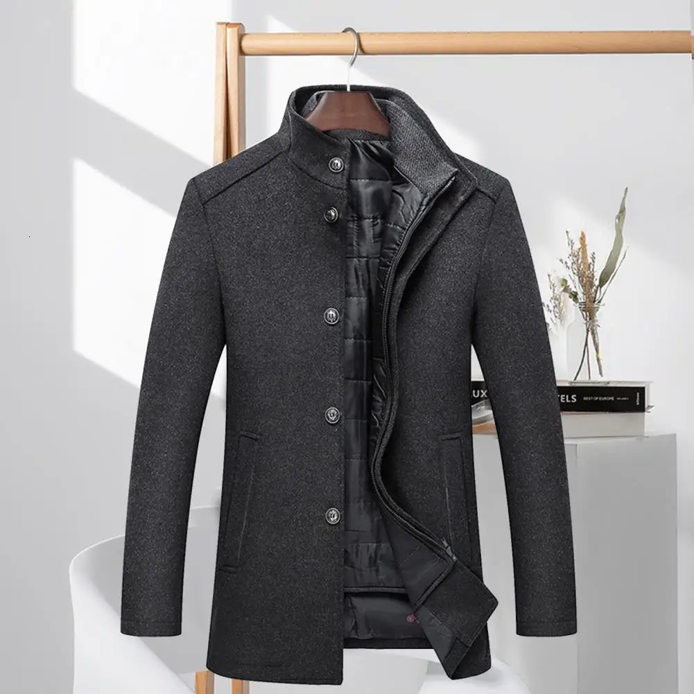 Men Woolen Jacket Waistcoat Two Peices Set Casual Wool Blend Coat Winter MidLength Thickened Overcoat With 250106