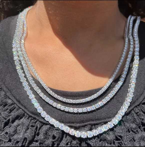 925 Sterling Silver Moissanite Tennis Chain Necklace for Anniversary Engagement Gift Party Wedding