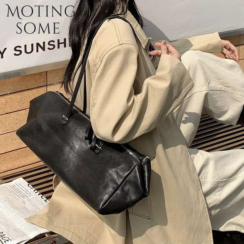 Motingsome First-Layer Vegetable Tanned Cowhide Woman Underarm Retro Shoulder Tote Vintage Handbag Commuter Bag 2025 New