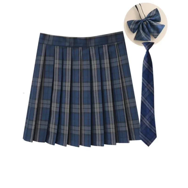 Women Summer Plaid Pleated Skirt With Necktie Bowtie Korean Jk Uniform Japanese School Preppy A Line Mini Skirts 250106