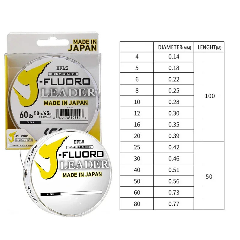 DAIWAJ-FLUORO Fluorocarbon Leader Fishing Line - Length 50M and 100M Size 4-80lb Carbon Fiber Leader Line PESCA 250107