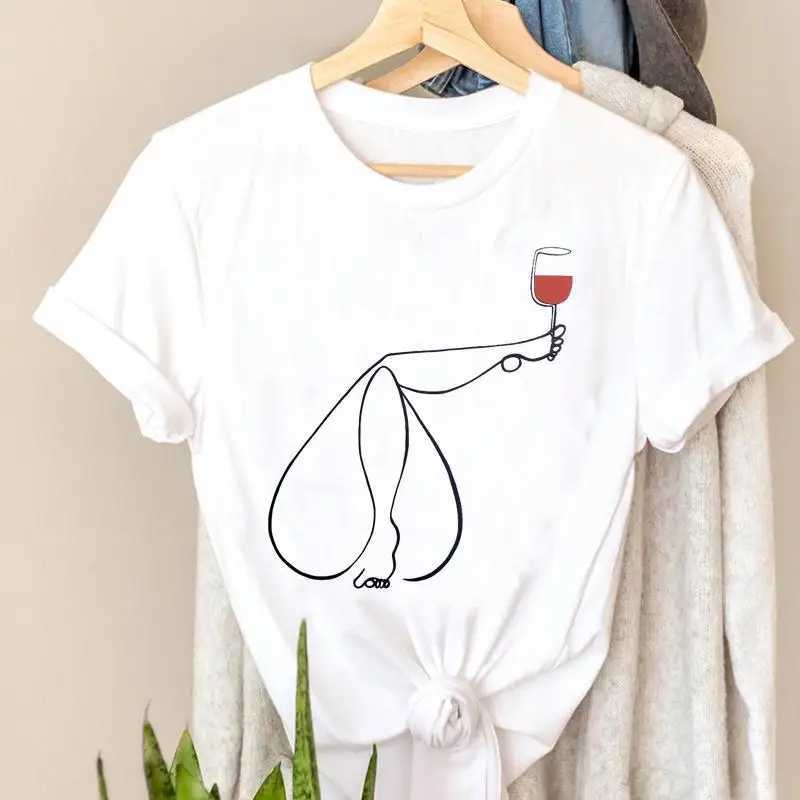 T-shirt Fashion Trendy Short Sleeve Womens T-shirt Top Wine Style Trendy Printing Womens Travel Graphic T-shirt M250108