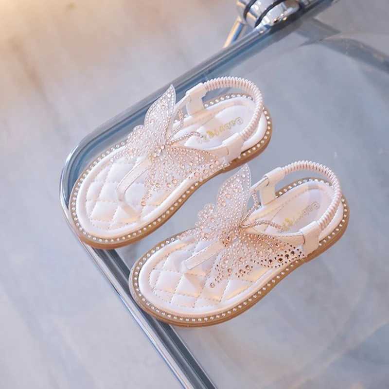 Childrens Apartment Diamond Butterfly Sandals Girls Princess Diamond Par Sandals Childrens Beaded Leather Beach Shoes W250108