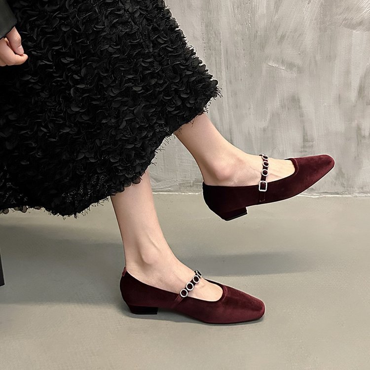 2025 Women Casual Shoes Flat Bottom New Fashion Retro Style Suede Mary Jane Shoes Triple Black Burgundy Free shipping