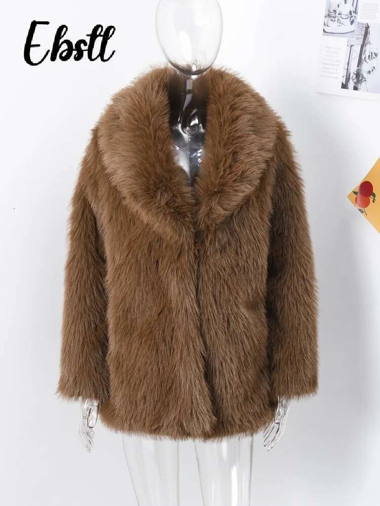 Vintage Fluffy Faux Fur Coat Women Solid Warm Lapel Button Long Sleeve Thicken Overcoat 2024 Winter New Lady Casual Streetwear