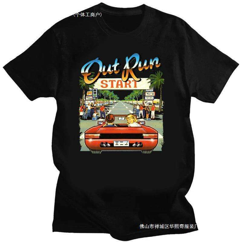 90s Vintage Out Run Top T Shirt Camisas Men Fashion Old Scho