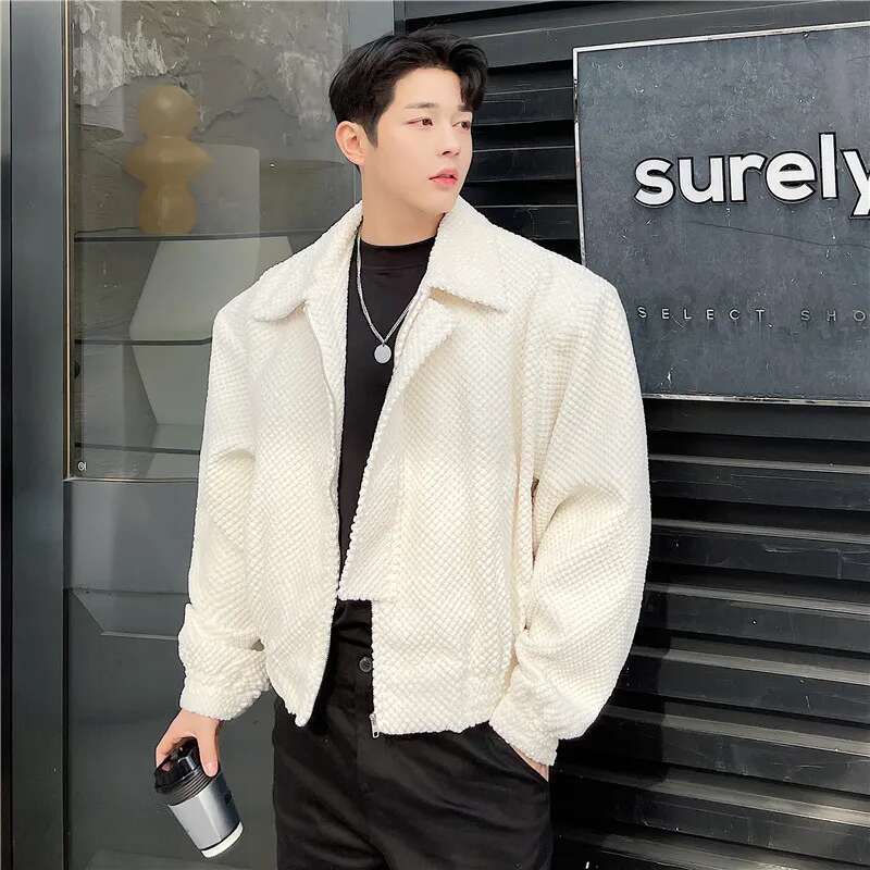 Casual Coat Lapel Blazer Color Stylish Solid Men Personality Korean Trendy Loose Short Jacket Elegant Clothes