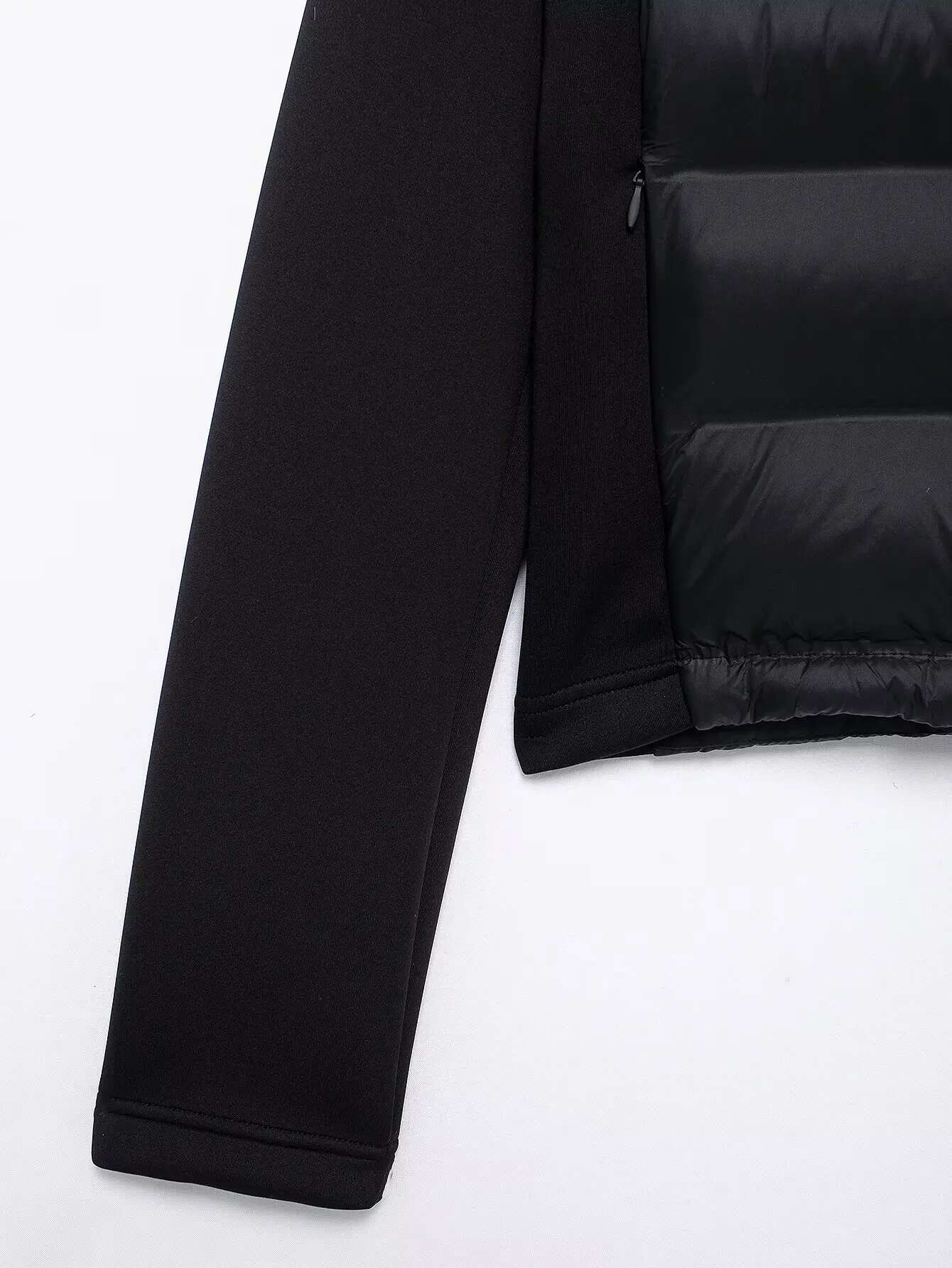 Rzra2024 New Winter Women's Black Commuter Versatile Stand-Up Collar Hooded Slim Cotton Jacket With Splicing Sleeves