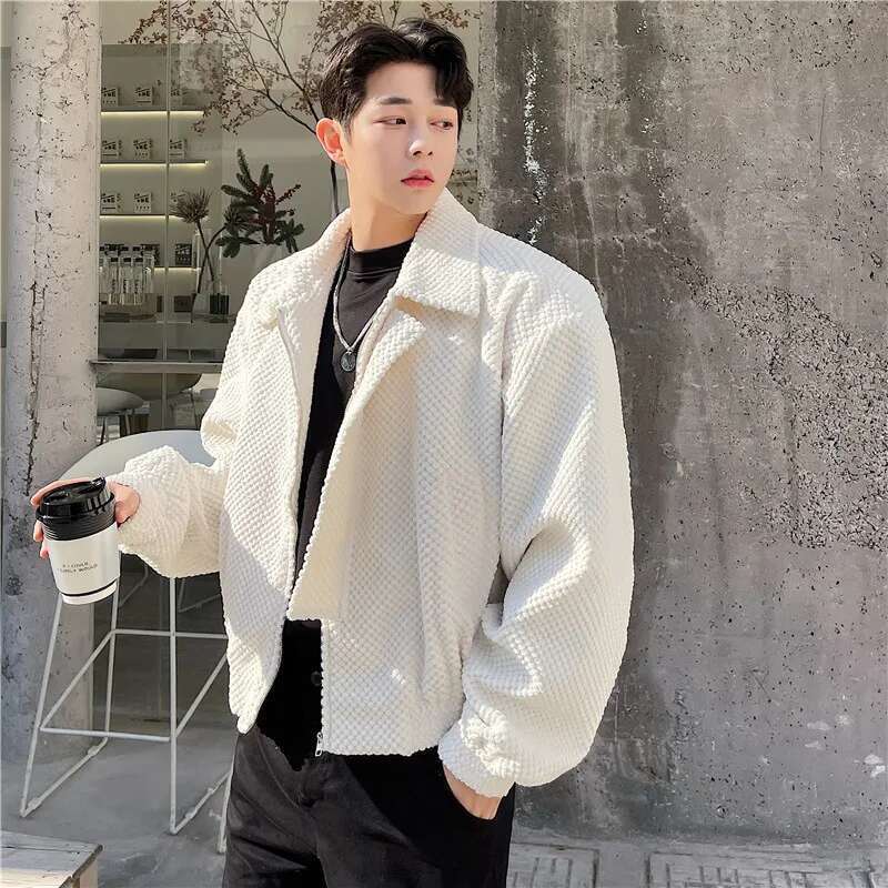 Casual Coat Lapel Blazer Color Stylish Solid Men Personality Korean Trendy Loose Short Jacket Elegant Clothes