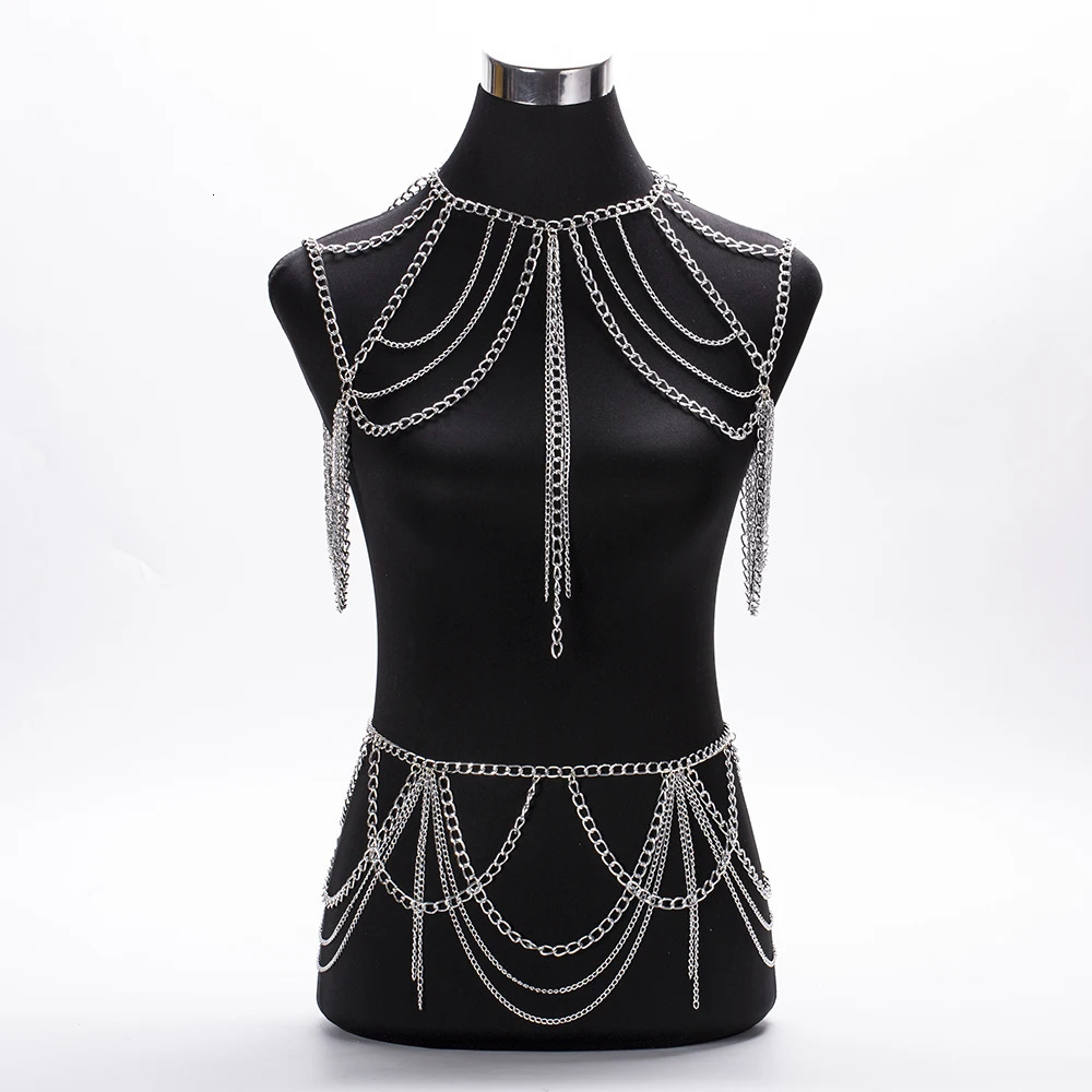 Fashion Jewelry Accessories ChestWaist Chain Set Heavy Metal Multilayer Tassel Gold Color Body Chain Necklace For Women 250107