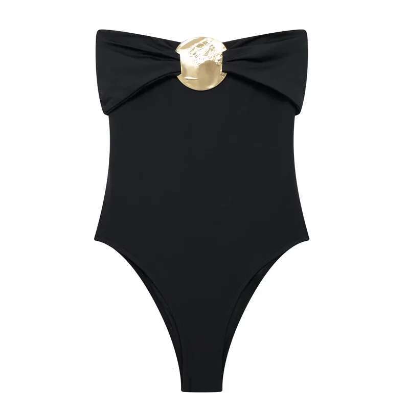 TRAF Sexy Body Woman Off Shoulder Black Strapless Bodycon Bodysuit Corset Backless Brown Women Beach Swimsuit