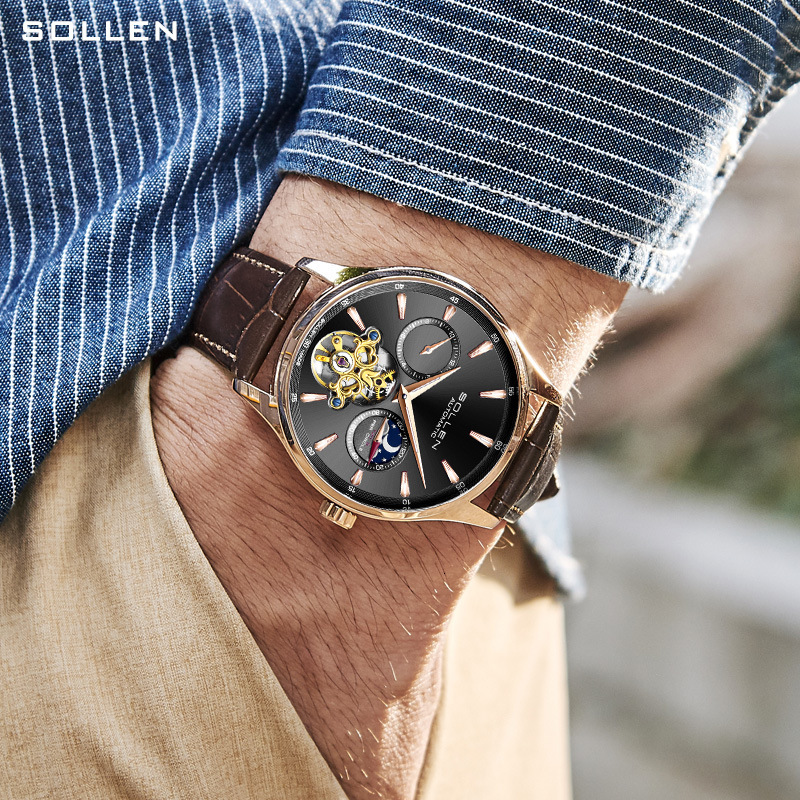 Men's Fashionable Automatic Mechanical Watch with Skeleton Dial and Night Glow