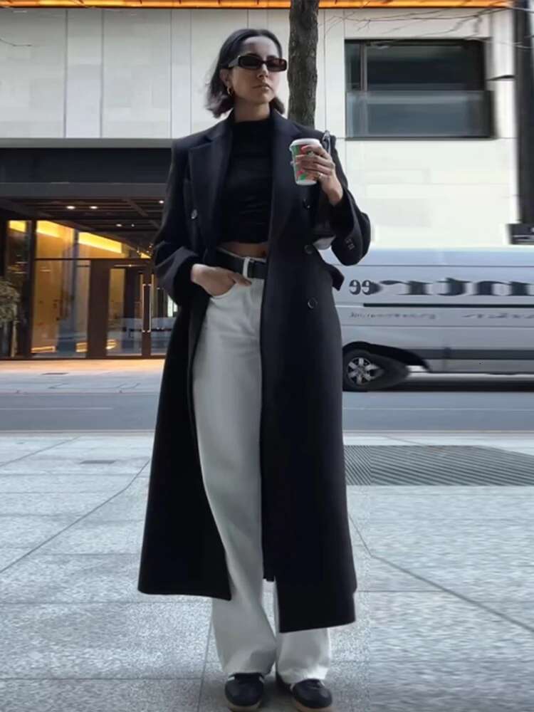 Elegant Lapel Blazer Coat Women Slim Single Breasted Black Long Sleeve Pocket Jacket Female 2025 Spring Shoulder Pads Coats