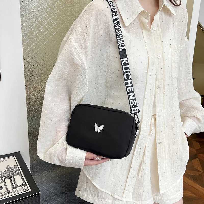 Black white Shoulder Bag Durable Butterly Nyl Crossbody Bag Wide Belt Crossbody Bag Casual Small Sqaure Bag For WomenXJ250108