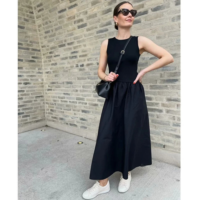 TRAF Dresses Summer Womens Chic Slim Simple Elegant Holiday Dress Street Comfortable Youth 250109