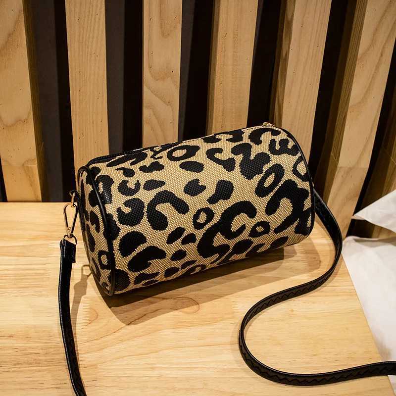New European and American Leopard Print Cylinder Bag Single Shoulder Crossbody Bag handbag womens bagXJ250108