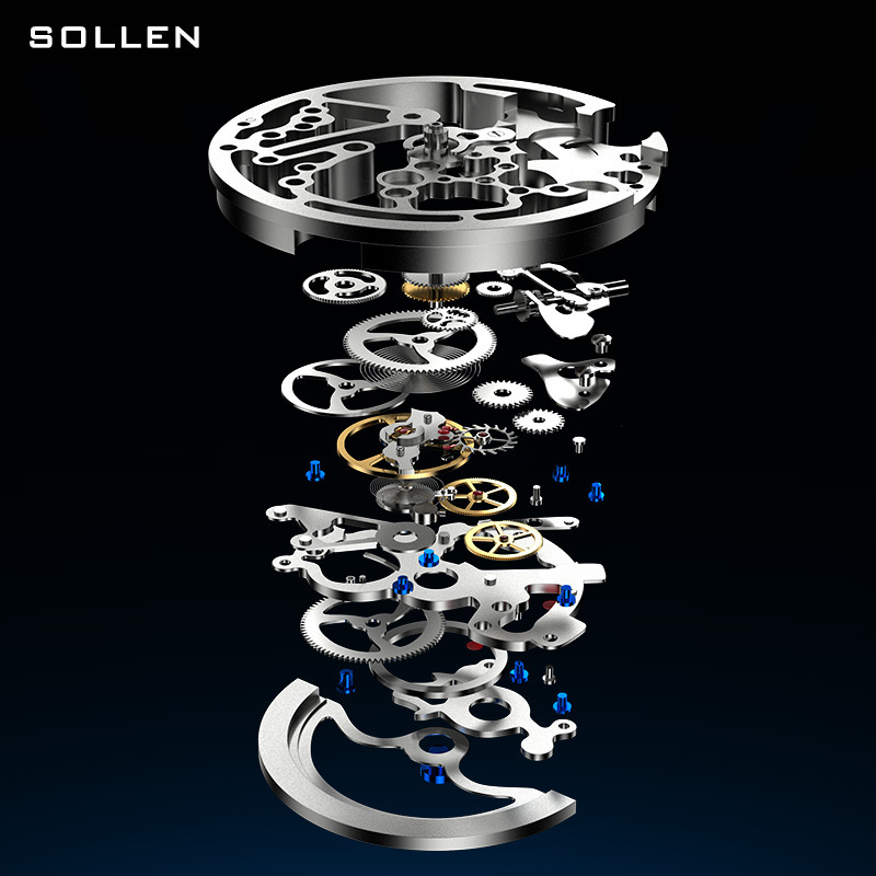SOLLEN Trendy Men's Automatic Watch with Skeleton Dial and Night Glow Feature