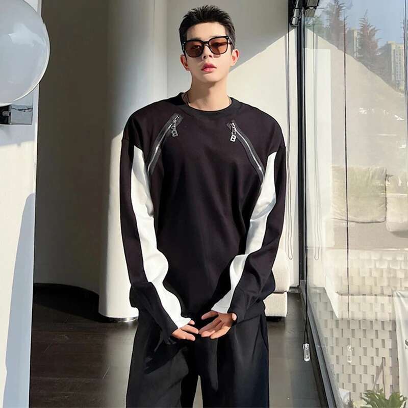Zipper Patchwork Long Sleeve T Shirts Designer Men Sport Street Sweatshirts Stylish Tops New Clothing