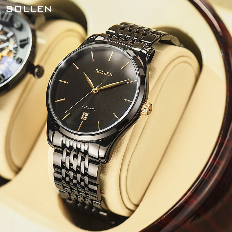 Men's Automatic Mechanical Watch with Date Display and Stainless Steel Band