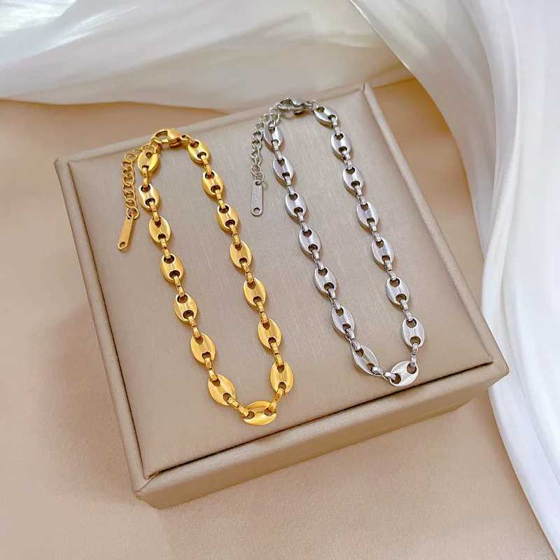 Stainl Steel Hip Hop Cuban Coffee Bean Chain Bracelets for Women Girls Tren Hand Accories Jewelry Birtay GiftsXJ250109