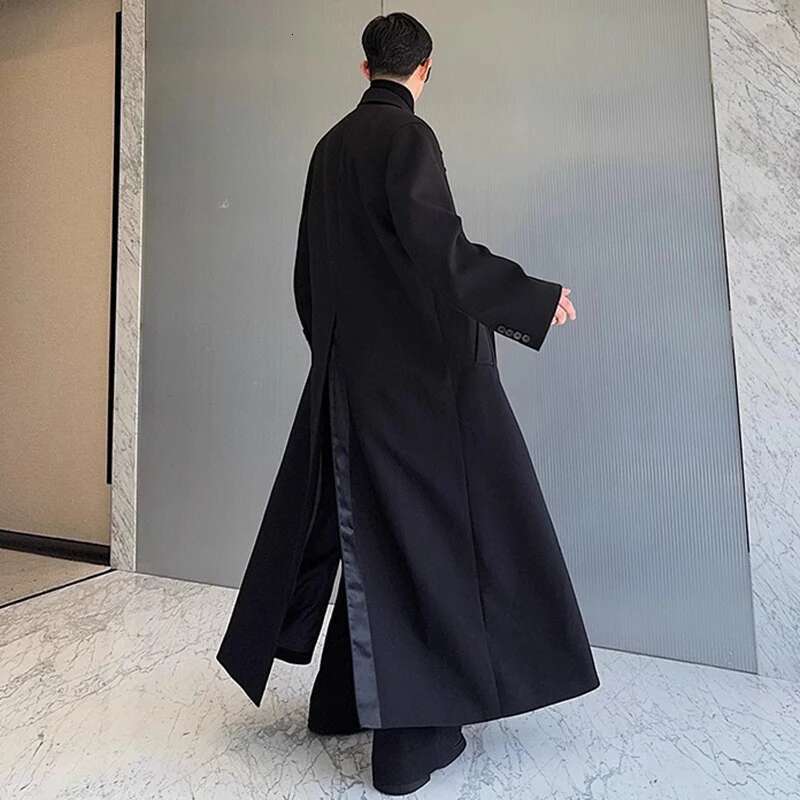 Split Double Breasted Male Trench Coat Autumn Winter Fashion Elegance Designer Original Men's Windbreaker