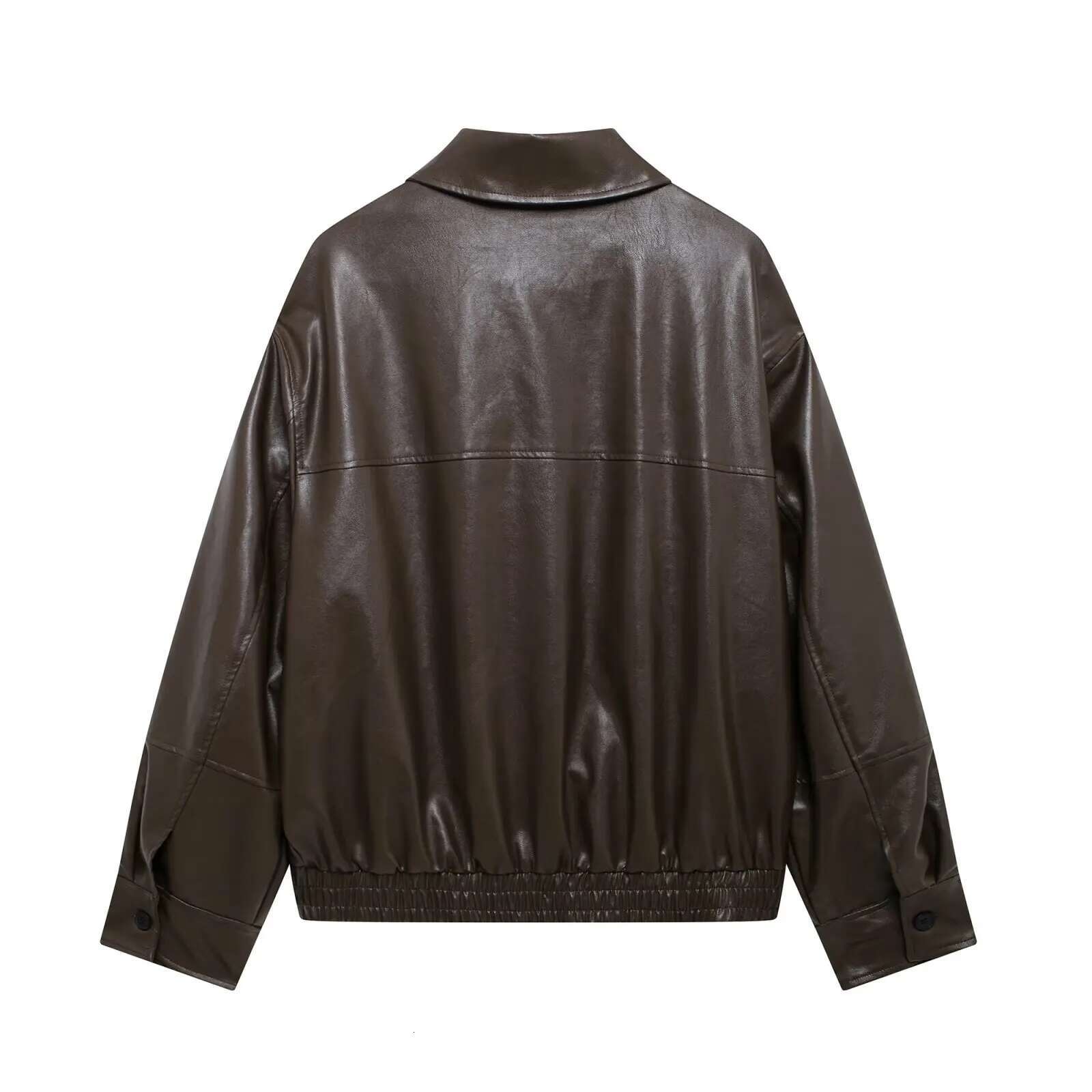 Fashionable And Versatile Loose Lapel Zipper Imitation Pilot Coat Women's Autumn New PU Leather Jacket