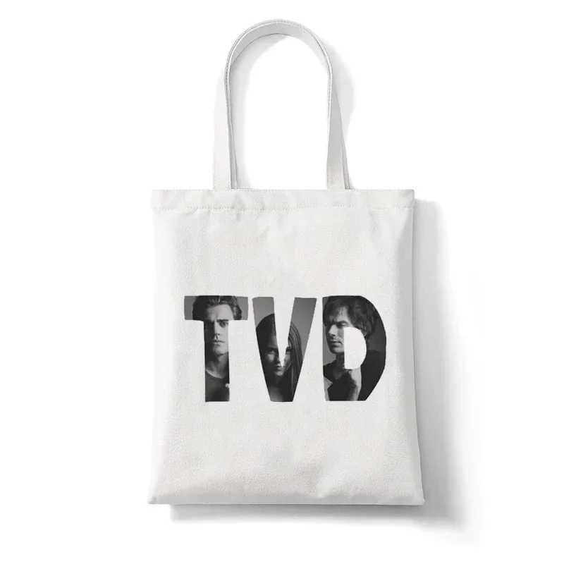 Kawaii Vampire Diaries Shopping Womens Handbags Cotton Shopping Bags Bolsa Compra Womens Sac Tissu W250109