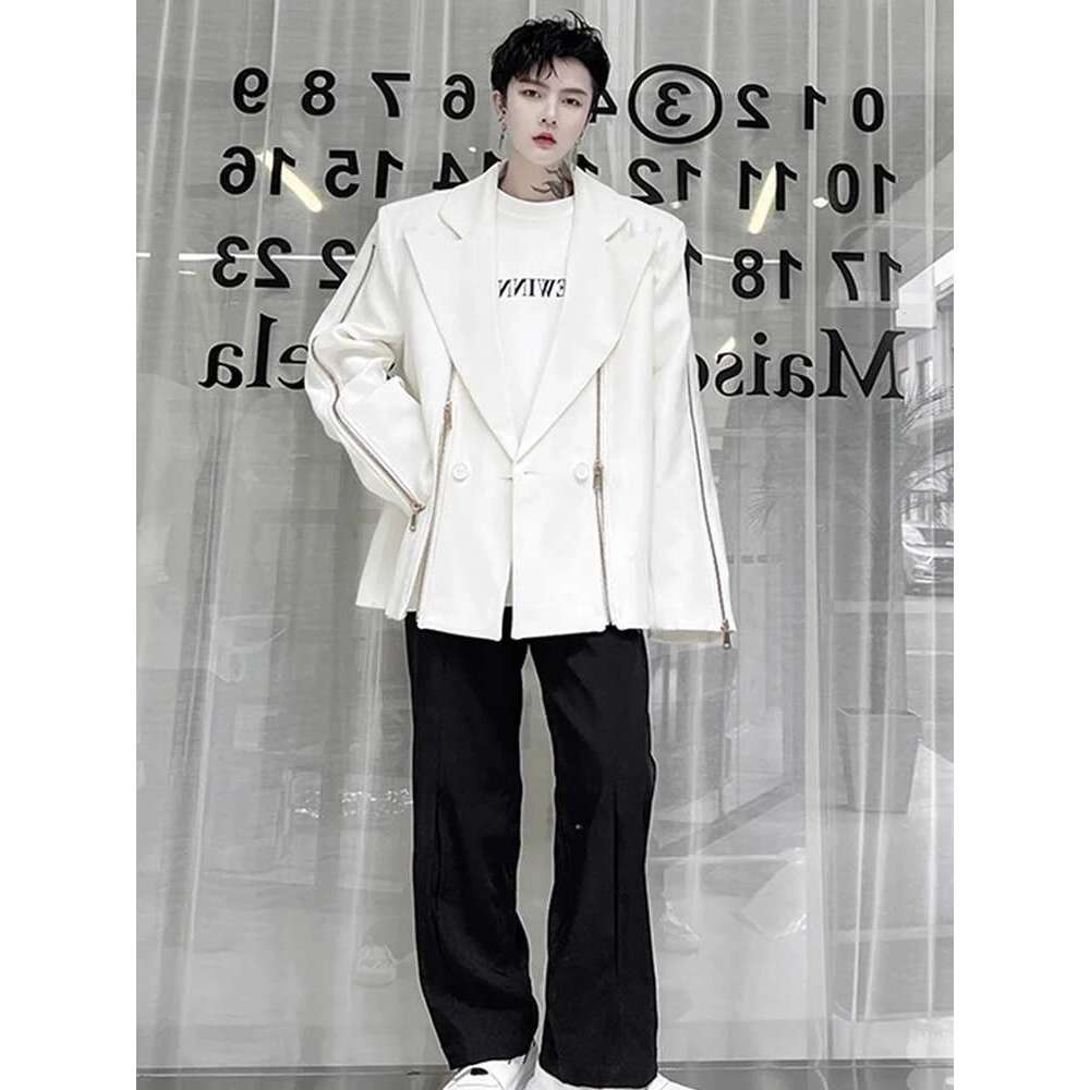 Autumn New Fashion Elegant Zipper Splicing Design Casual Blazer Coat Men's High Street Original Suit Jacket